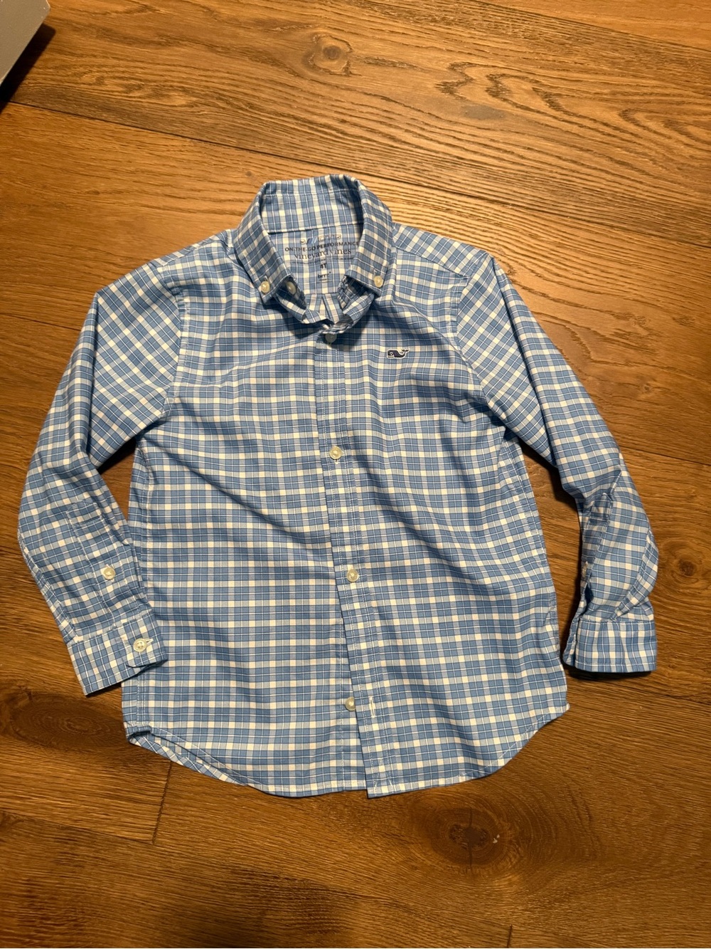Vineyard Vines Boys Blue and White Plaid Button-Down Shirt